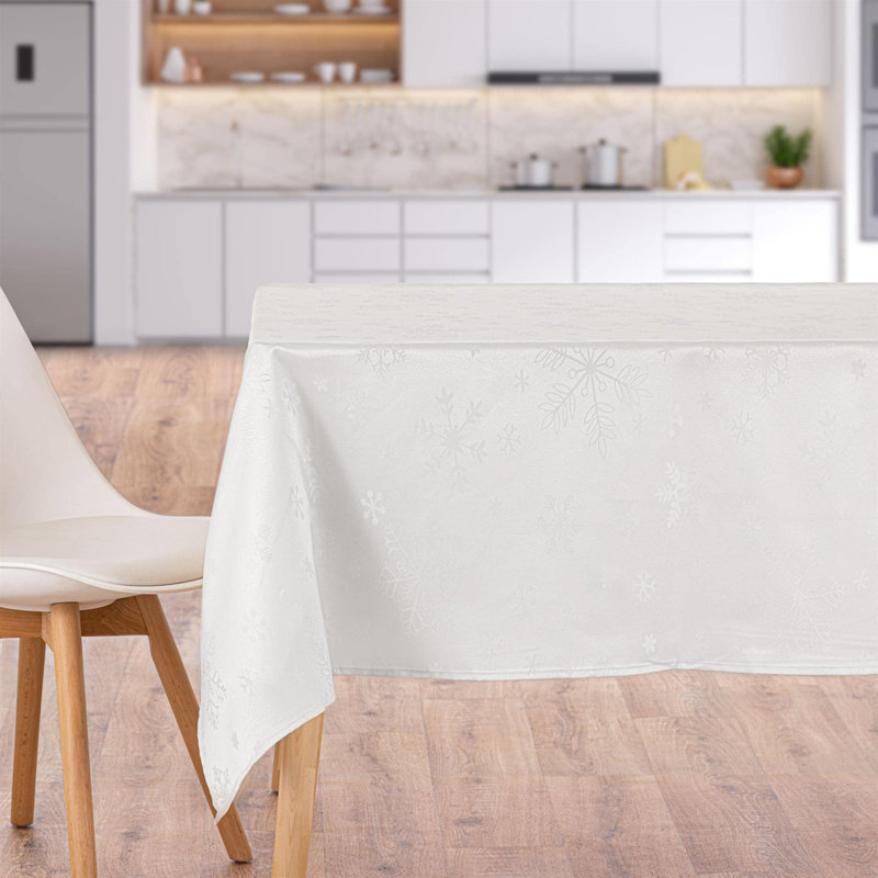 Christmas Tablecloth Blizzard Snowflake Embossed Design - 90in, 178cm L x 132cm W, White