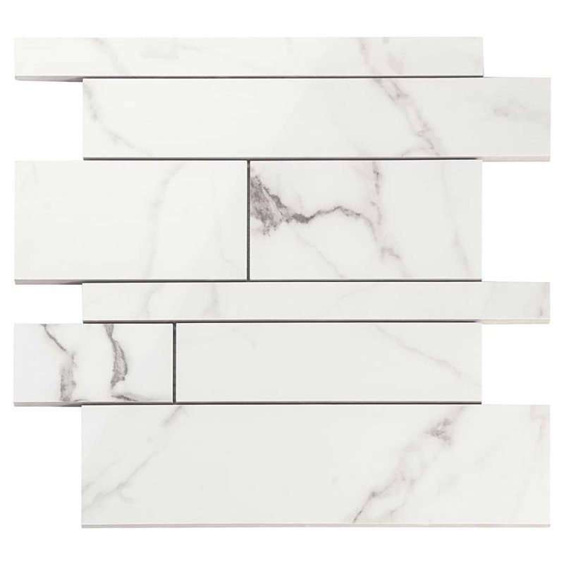 Dreamstone Railroad Porcelain Mosaic, Statuario Venato Polished
