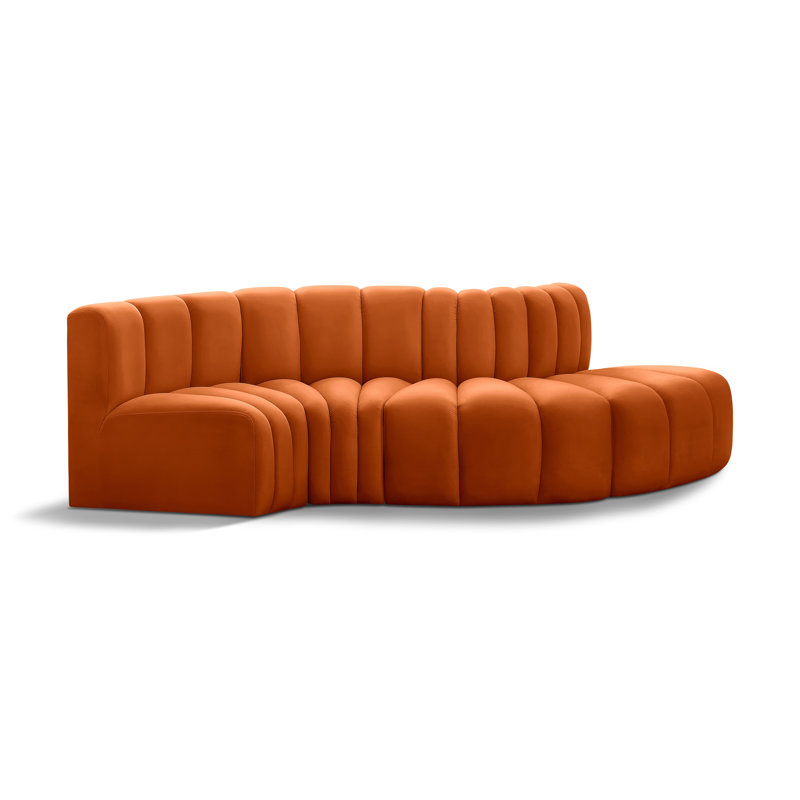 Houssam Upholstered Curved Sectional Reversible, Cognac Velvet