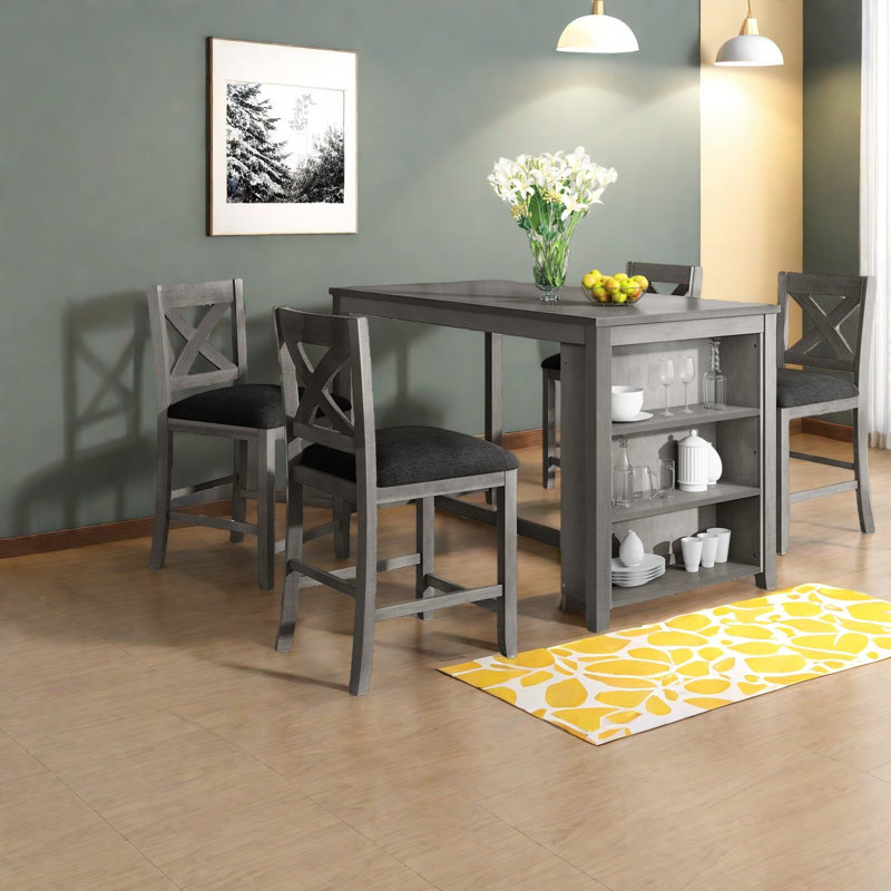Ensemble de table de salle à manger rustique de style campagnard avec rangement, fabrication en bois massif, idéal pour la cuisine et la salle à manger