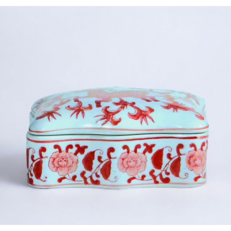 Boîte en porcelaine avec couvercle chinois, Rouge / blanc