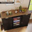 Grande armoire à café de 55 po avec réfrigérateur inclus, mini armoire de bar avec prises de courant, buffet à cannelures, noir