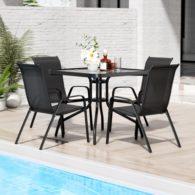 Melisa Patio Dining Set 5 Pieces, All Weather Outdoor Furniture W/30"X 30" Table and 4 Stackable PVC-coated polyester Chairs, Metal Table and Chairs for Patio, Lawn, Garden, Poolside, Backyard (Umbrella not Included)