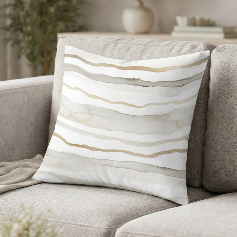Coussin décoratif à rayures - Coussin à motif de lignes perlées grises et blanches modernes, H 20 po x l 20 po