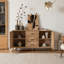 Buffet en bois clair avec façades à relief géométrique et pieds en métal doré - rangement 59,44 po pour la salle à manger et le salon