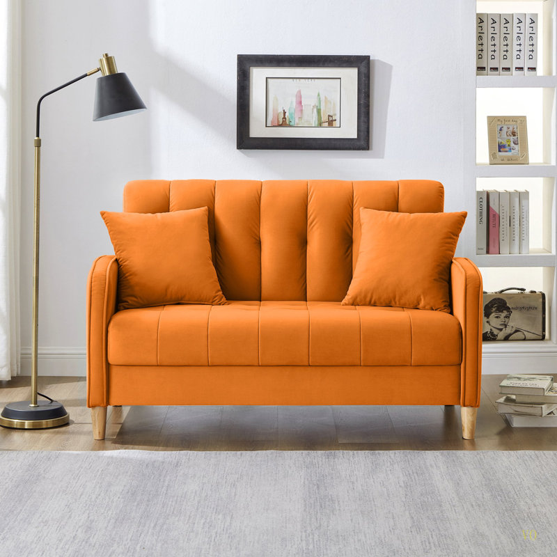 Canapé rembourré en velours de style moderne, Orange, Doré