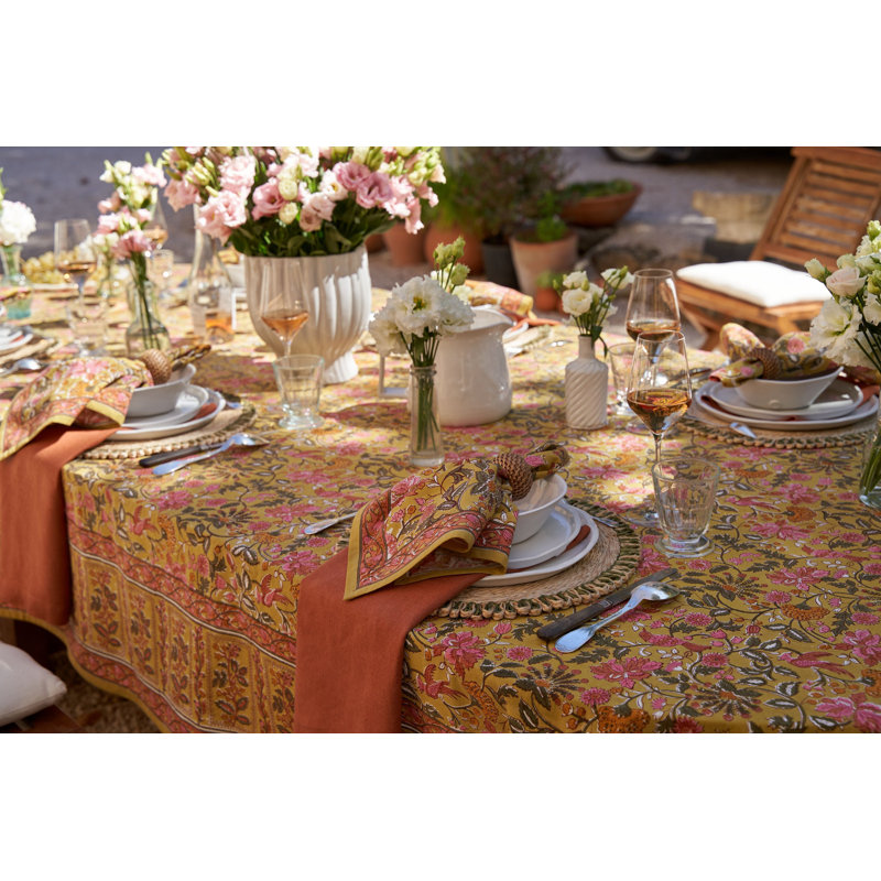 Damaris Tablecloth - Pink/Mustard - 71" x 142", 128" L x 71" W