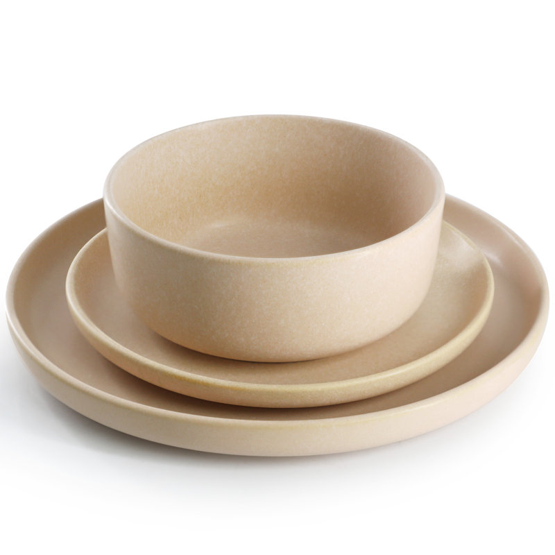 Soho Lounge 12 Piece Reactive Stoneware Dinnerware Set in Beige, Beige