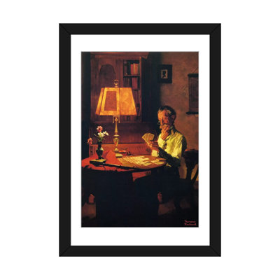 Reproduction d'art sur toile, "Man jouer aux cartes par Lamplight" par Norman Rockwell