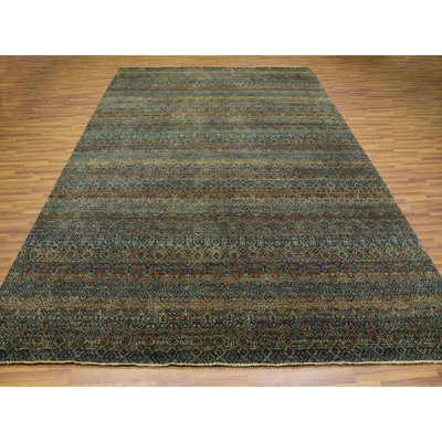 Tapis oriental brun en laine noué à la main 8 pi 11 po x 12 pi 0 po Kohita