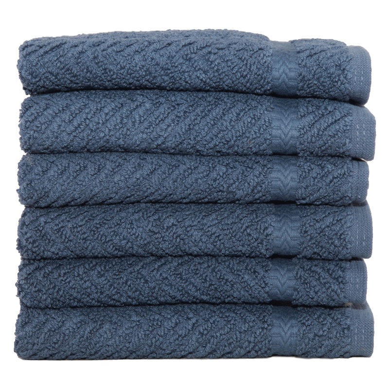 Herringbone Turkish Cotton Super Plush Washcloth, Midnight Blue