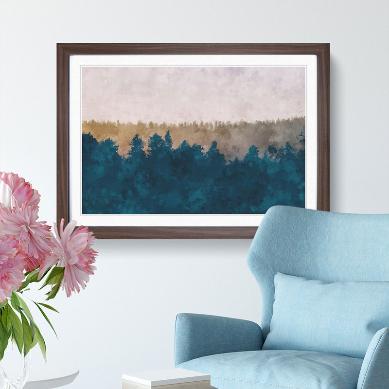 The Forest at Sunset - Picture Frame Painting Print, 62cm H x 87cm W x 2cm D, Walnut Framed