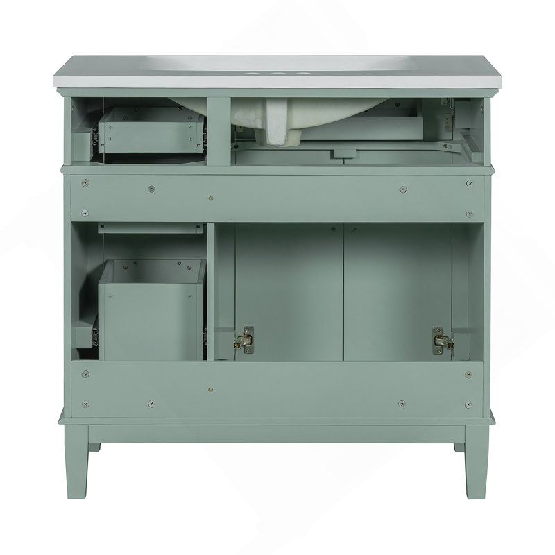 Meuble-lavabo de salle de bain avec lavabo en résine, Vert, 36"