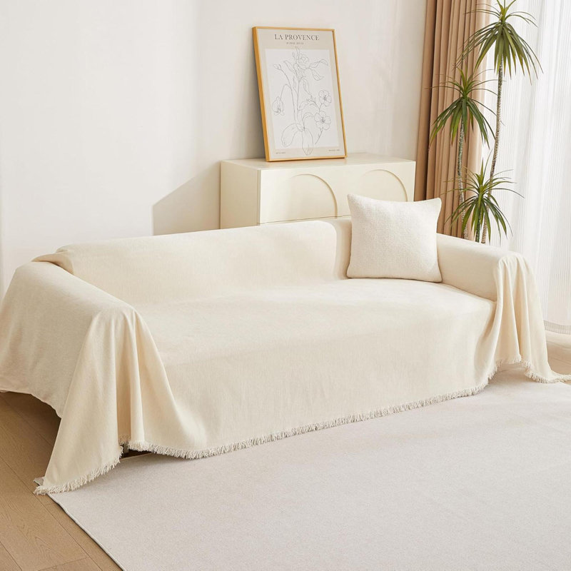 Housse de canapé pour animaux de compagnie Housse de canapé beige pour canapé à 2 coussins Housse de canapé modulaire en L en chenille pour animaux de compagnie Coussin décoratif pour chiens