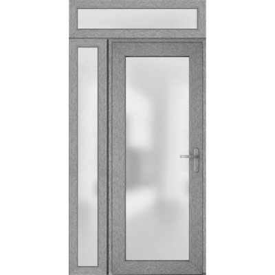 Front Exterior Prehung uPVC Metal-Plastic Door Frosted Glass Manux 8102 Grey Ash Side and Top Exterior Window Office Commercial and Residential Doors Entrance Patio Garage-W36+12 x H80+14-Left-hand Inswing