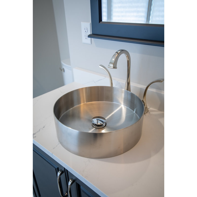 Lavabo de salle de bain vasque circulaire en acier inoxydable, Argent