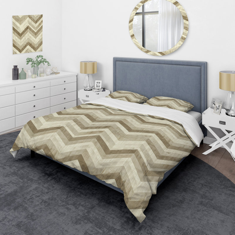 Ensemble de housse de couette Beige Chevron Dreams III - Modern, Housse de couette très grand + 2 très grandes ta
