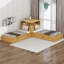Lit plateforme simple en L avec armoires de rangement, bureau, lit gigogne et lumière DEL-118763484