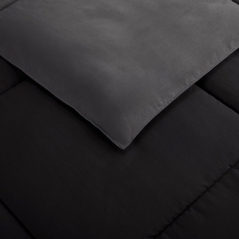 Twin XL Black and Gray Microfiber Reversible Bed in a Bag Set