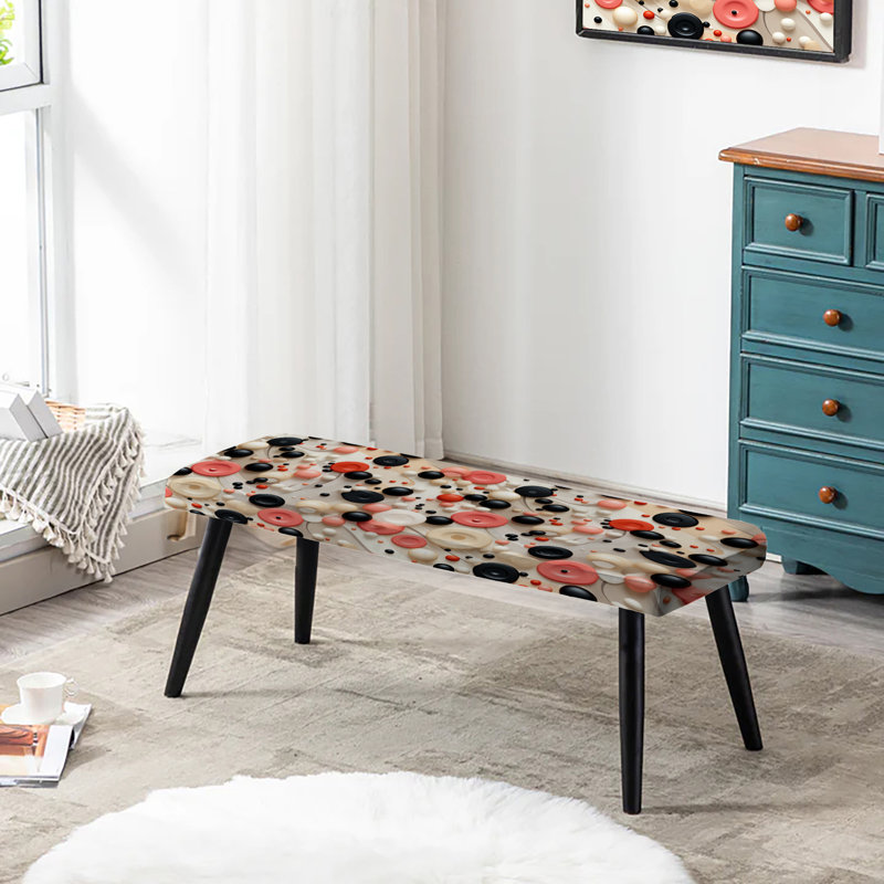 Banc rembourré rose et noir à pois - Explosion de pois noirs