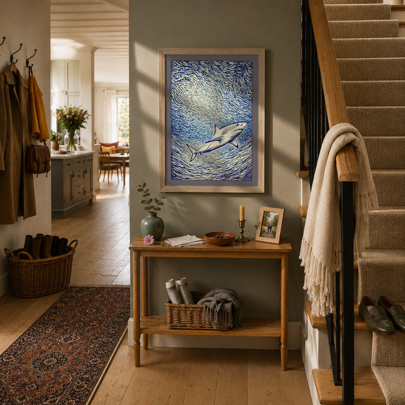 Shark In Motion Coastal - Print, A4 - 29.7 x 21.0 cm, Oak