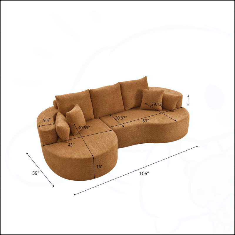 Canapé modulaire courbé 106 po avec méridienne, Bouclette chameau