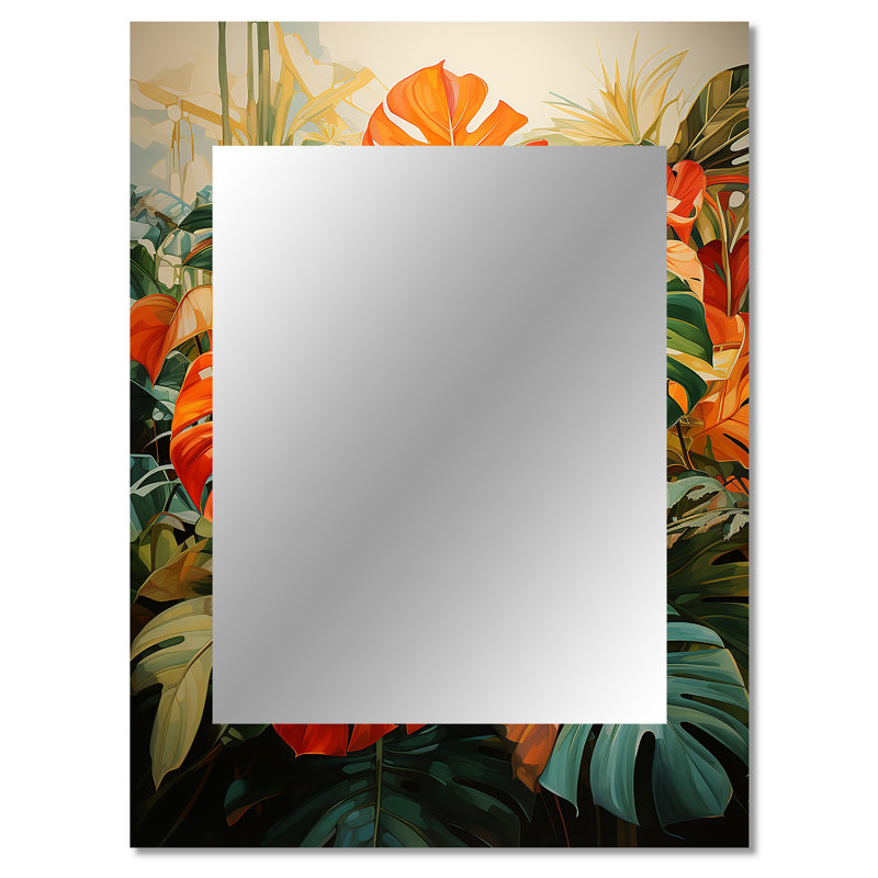 Orange vert tropical feuillage I - Botanicals, miroir mural décoratif, art imprimé en métal, 40 po x 30 po