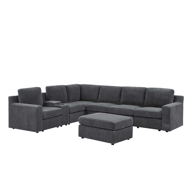 Canapé modulaire Limesvilles, Velours côtelé gris foncé