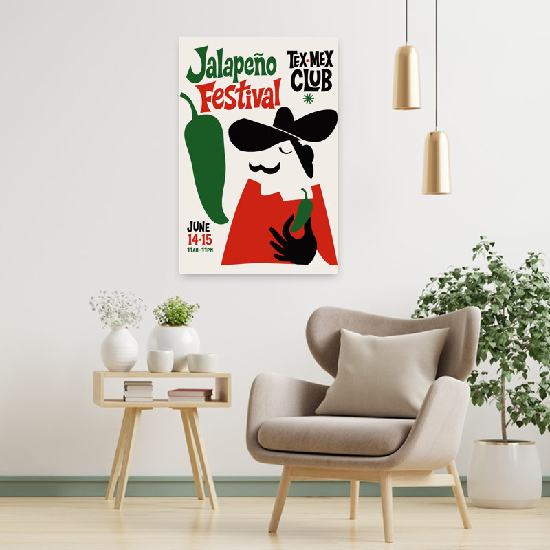 Jalapeapo Festival Fiesta Bold Contemporary Summer City Wall Art Print 1 Piece Wrapped Canvas Wall Art, 91.44cm H x 60.96cm W
