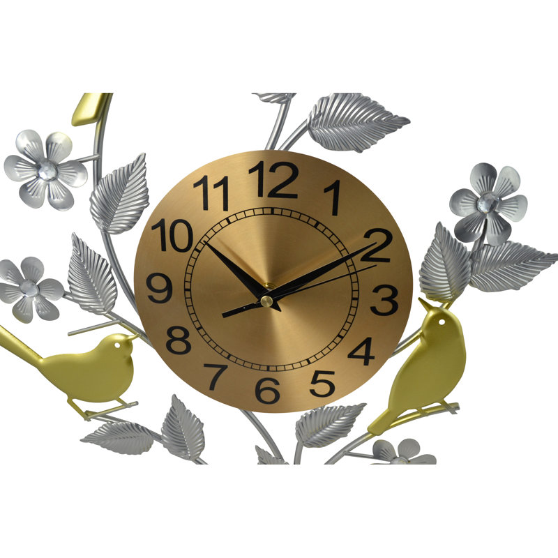 Gold and Silver Metal Quartz Movement Tabletop Clock with Bird Design