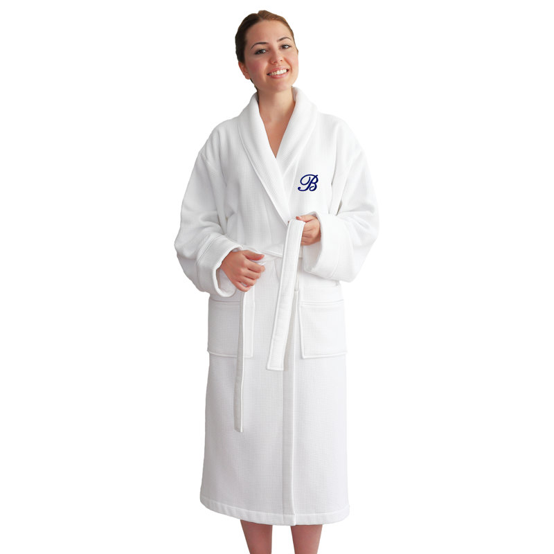 Waffle Gender Neutral Bathrobe with Pockets, B, Small/Medium, Navy