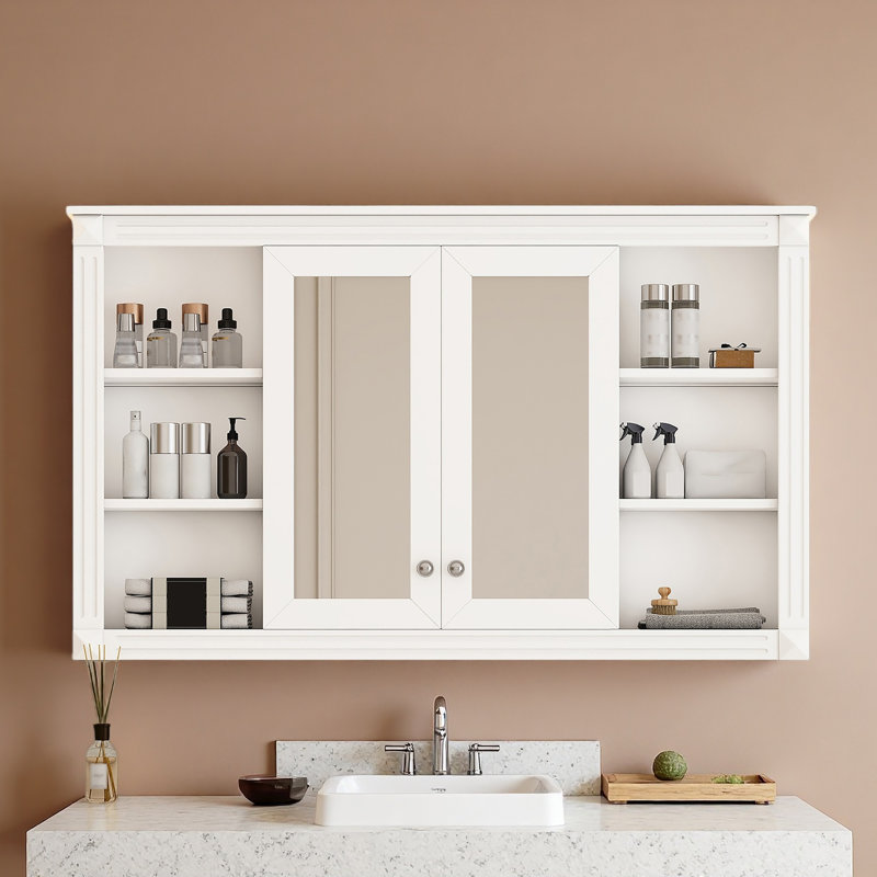 Armoire à miroir de salle de bain 47 po avec rangement, tablette réglable et tablettes ouvertes, armoire à pharmacie murale pour salle de bain, chambre à coucher, meuble-lavabo