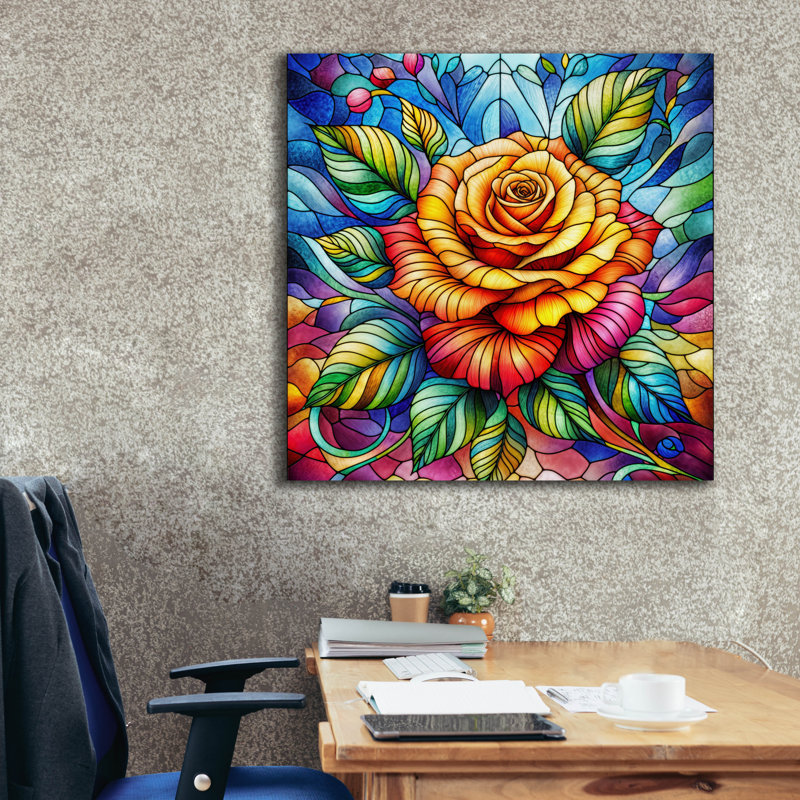 «Stain Glass Flower 1» par Rey Klimt, art mural sur toile, 37 po x 37 po, H 37 po x l 37 po