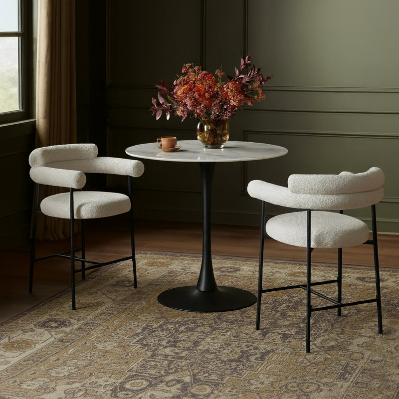 Holly Round Marble Counter height Bar Table, Black