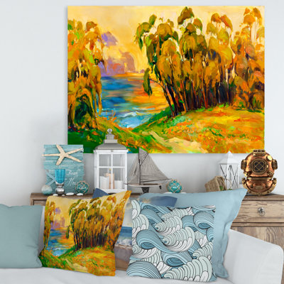 «Green Trees By The Riverside pendant Evening Glow», peinture sur toile