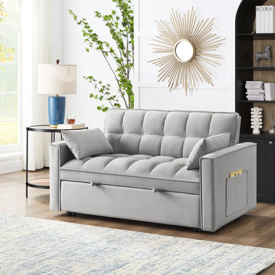 4 en 1 avec rangement pour accoudoirs, gris, velours doux, rangement pour lit de salon, conception convertible, tissu de velours, structure, 2 places