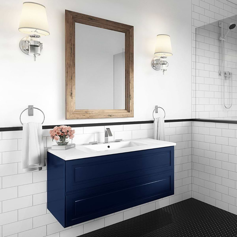 Alma 30.25" Wall Mounted Single Bathroom Vanity with Top, Blue