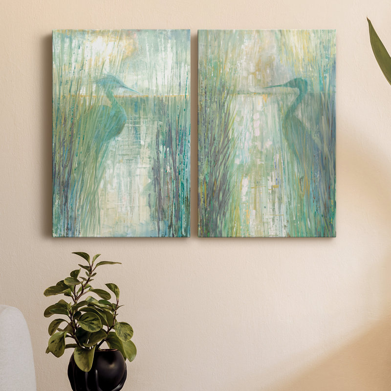 Morning Egret I - ensemble de 2 reproductions d'art, Toile tendue, H 60 po x l 80 po x P 2 po