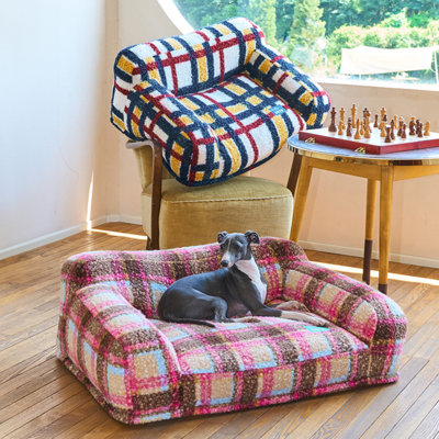  Vintage Plaid Pet Sofa Bed (Pink Plus)-Pink Large