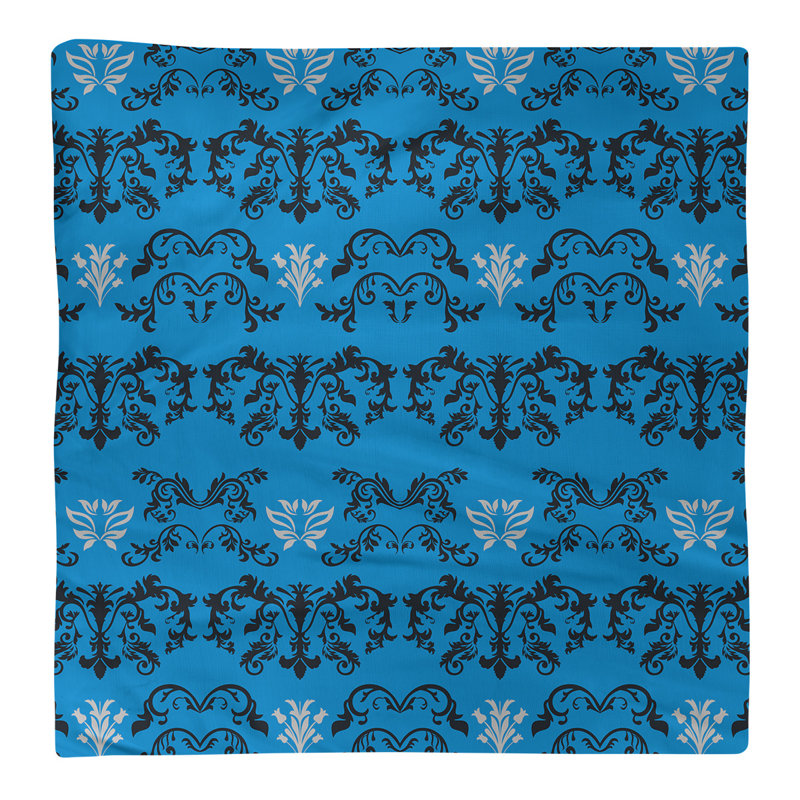 Damask Square Napkin, Black/Carolina Blue/Silver, Cotton, 22" W x 22" L