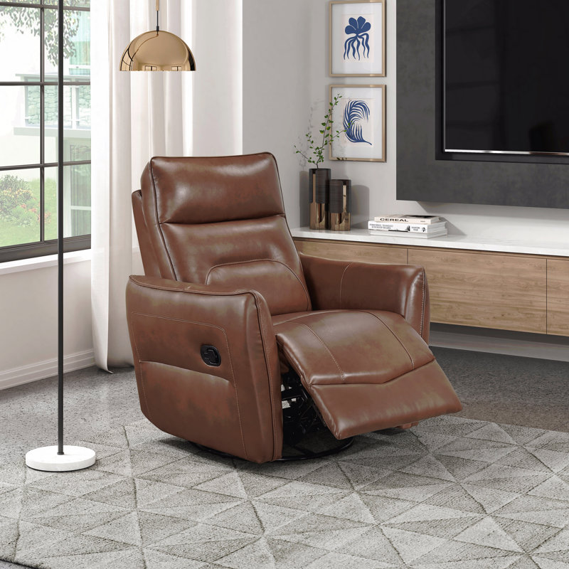Toffee Brown Leather Swivel Recliner - Comfort Upholstery, Solid Wood Frame, Living Room Furniture, Brown