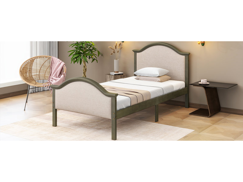 Taille du cadre de lit avec tête et pied de lit, lit plateforme tapissier avec support de lattes en bois robuste,
