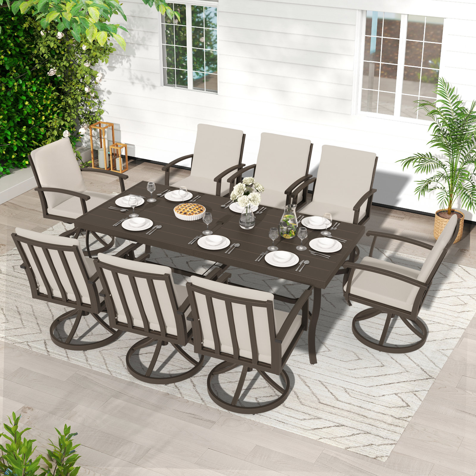 Whittlesey 84" Patio Dining Set, Dark Brown, 8