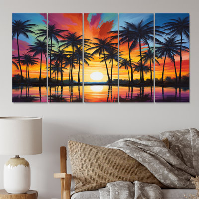 " Colorful Bold Palm Trees Landscape III " 5 - Pieces