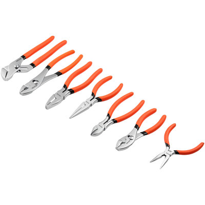 Ensemble de pinces 7 pièces, ensemble d'outils utilitaires à mâchoires en acier au carbone poli, pour bricolage et usage domestique, joint rainuré de 8 po, combinaison de 7 po, diagonale de 6 po, joint coulissant de 6 po / 8 po, pince à bec long de 4,5 po / 6 po, Poignées antidérapantes