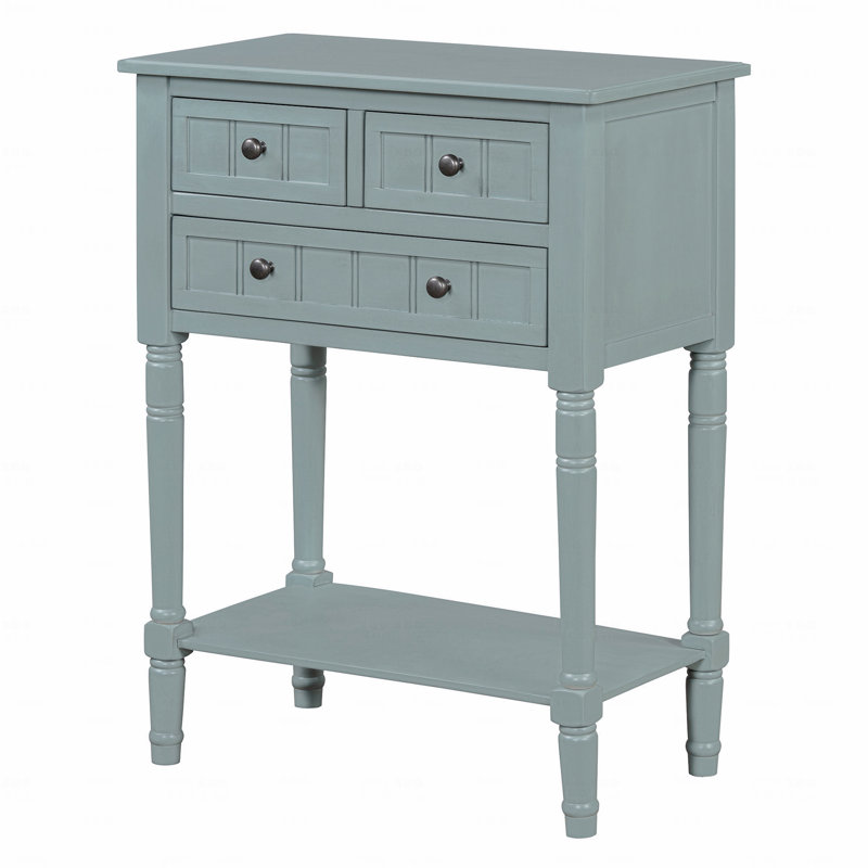 Console étroite, canapé mince avec trois tiroirs de rangement et tablette inférieure, Menthe