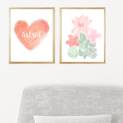 Jardin de fleurs artistique avec cœur personnalisé, impressions sur papier