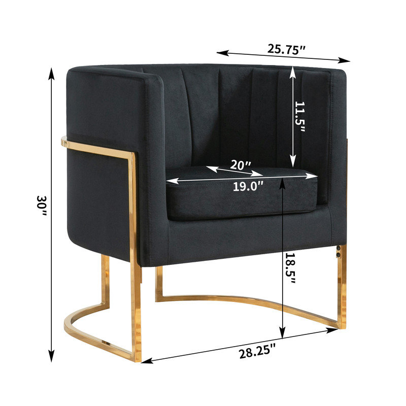 Fauteuil demi-tonneau en velours 28,25 po Marquet, Velours noir