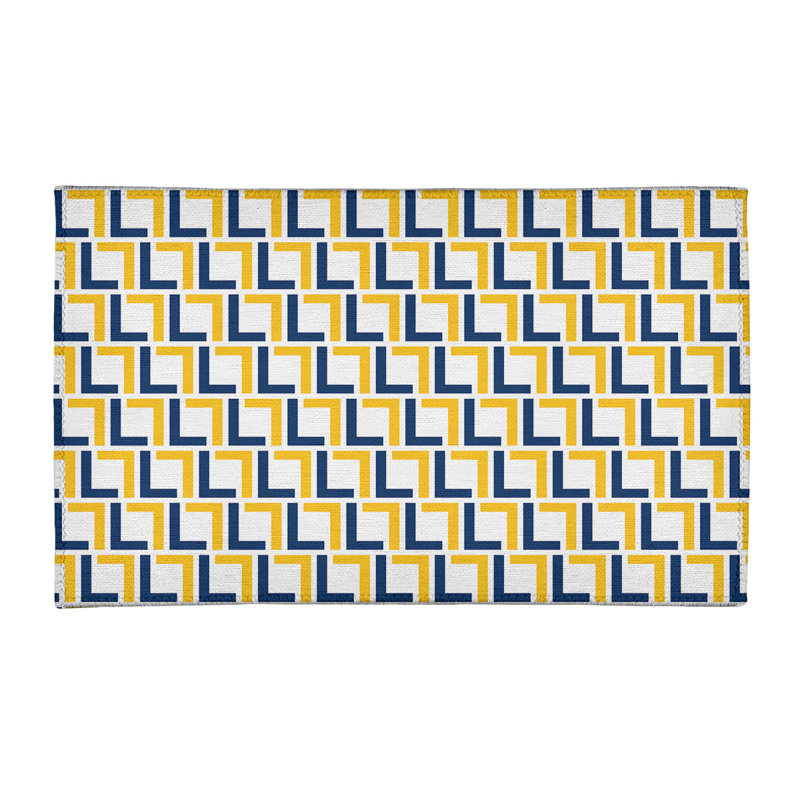 Tapis géométrique blanc / jaune / bleu, Rectangle 3 pi x 5 pi