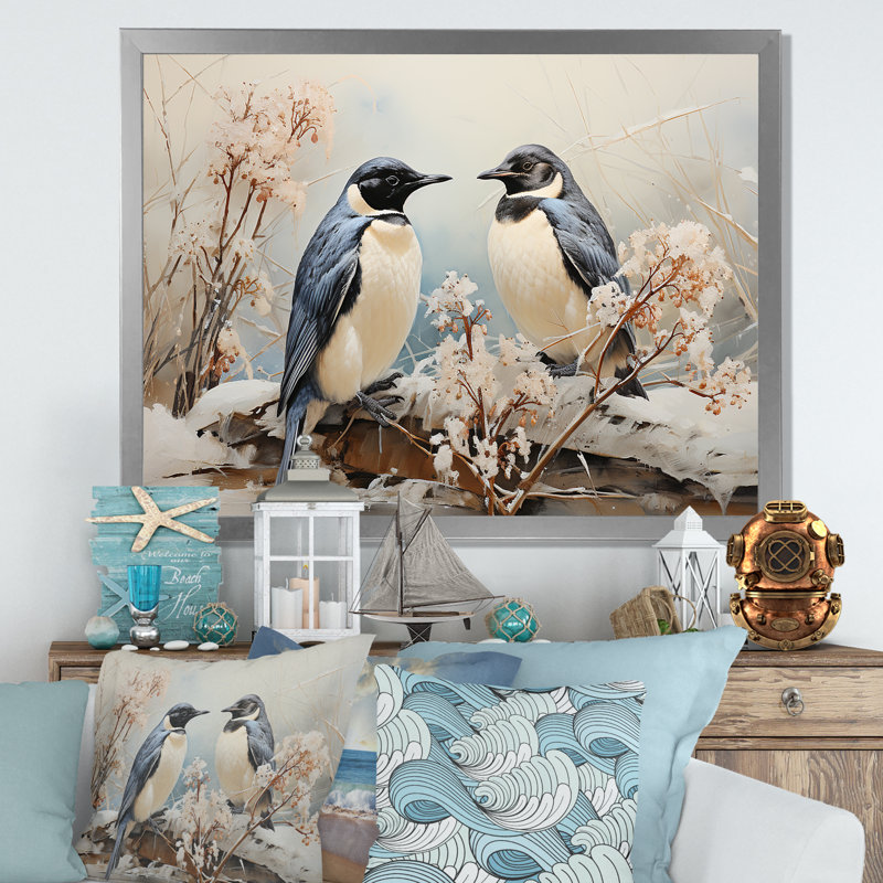 Penguins Antarctique élégance V - impressions de toile de pingouin, H 34 po x l 44 po x P 1,5 po, Cadre photo argenté